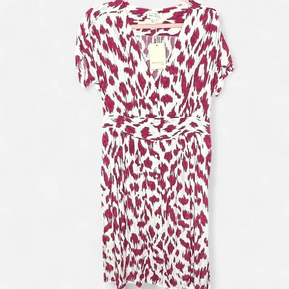 See U Soon Burgundy and White Printed Short Sleeve Dress